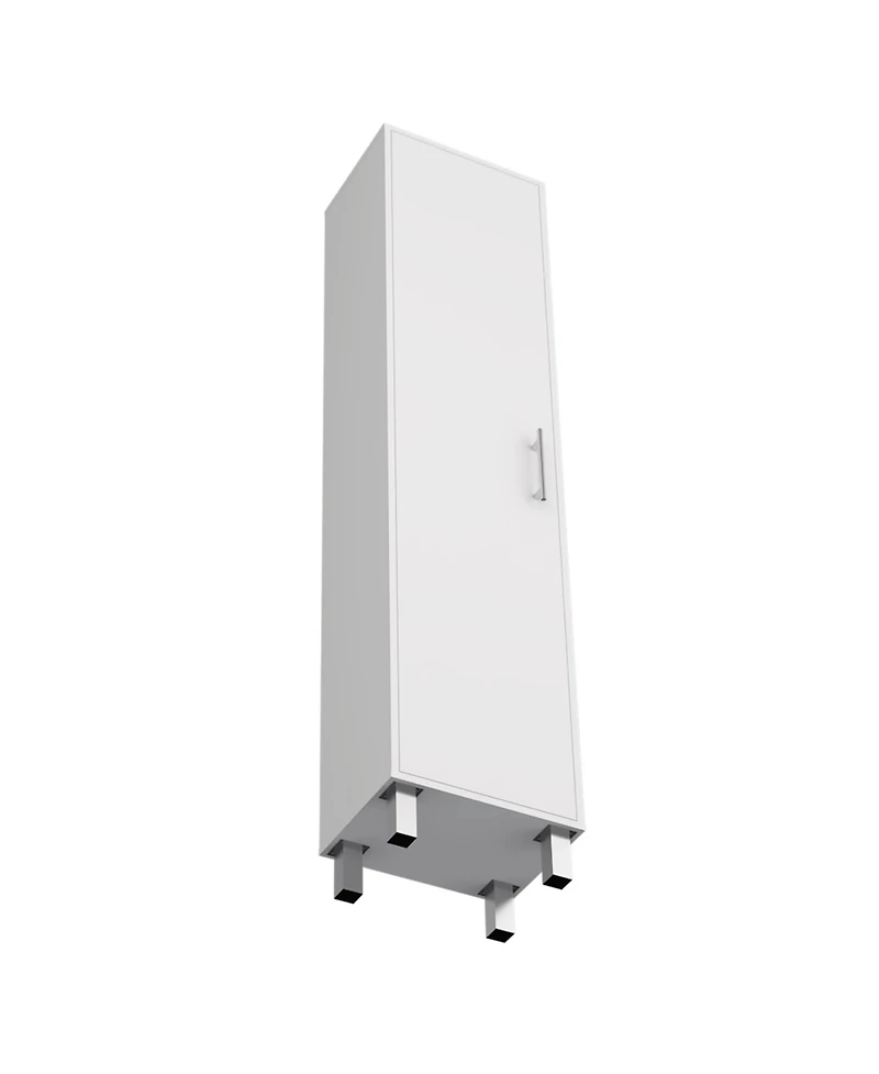 Dryden Tall Narrow Storage Cabinet with 5-Tier Shelf and Broom Hangers, White