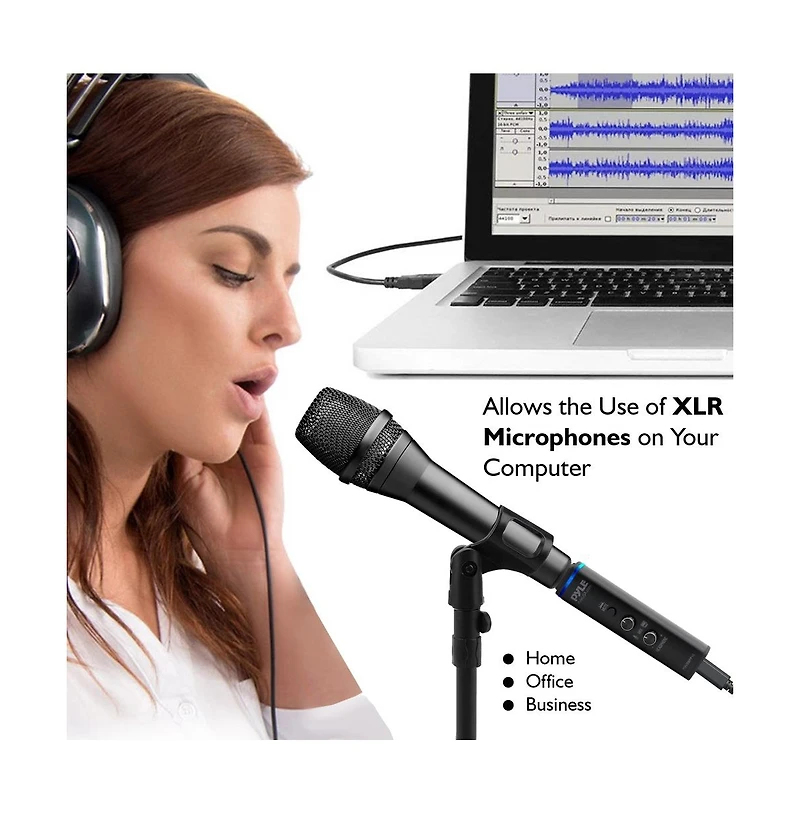 Pyle Xlr-to-usb Microphone Adaptor, Usb Mic Interface with Volume Control and +48V Phantom Power