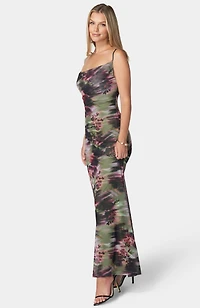 Bebe Women's Printed Mesh Cowl Gown