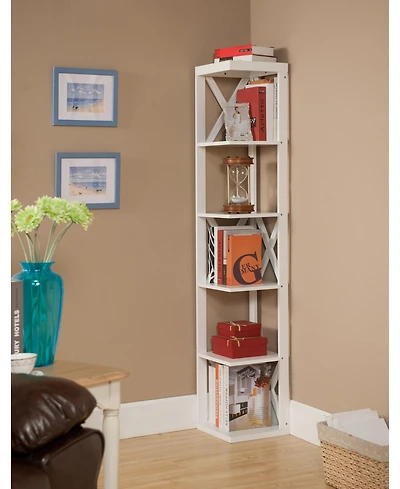 Kings Brand Furniture - Whiteley Wood Wall Corner 5 Tier Bookshelf Display Stand, White