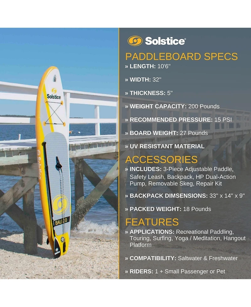 Solstice Watersports Bali 2.0 10.5 Foot Inflatable Stand-Up Paddle Board Kit
