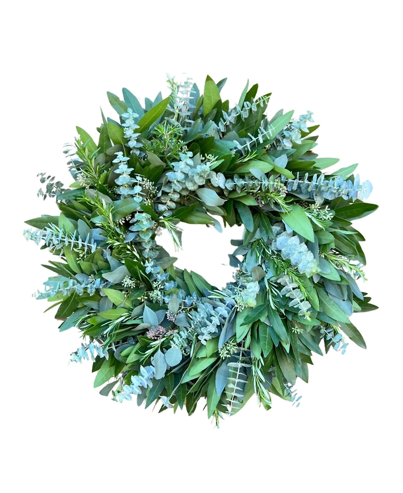 GreenishBlu Bayleaf, Seeded Eucalyptus, Baby Blue and Rosemary Real Aromatic Wreath, 22"
