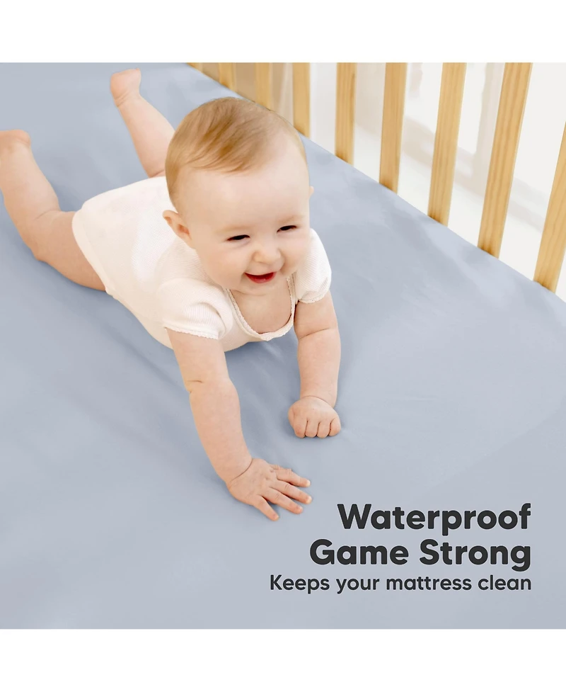KeaBabies Soothe Waterproof Pack N Play Sheets for Girls, Boys, 2pk 38x26 Cotton Mini Crib Fitted, Soft, Breathable