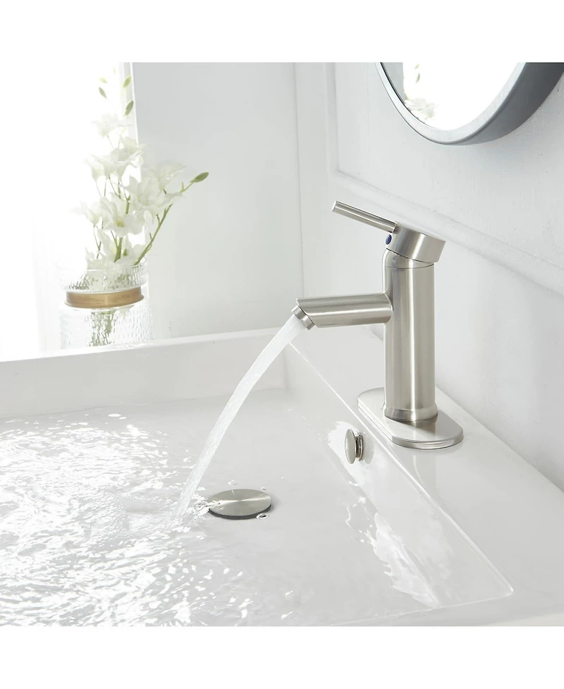 Greenspring Brushed Nickel Bathroom Faucet Single Hole Single Handle Water Saving Lavatory Vanity Sink Modern Faucet with Cover Plate Commercial Mixer