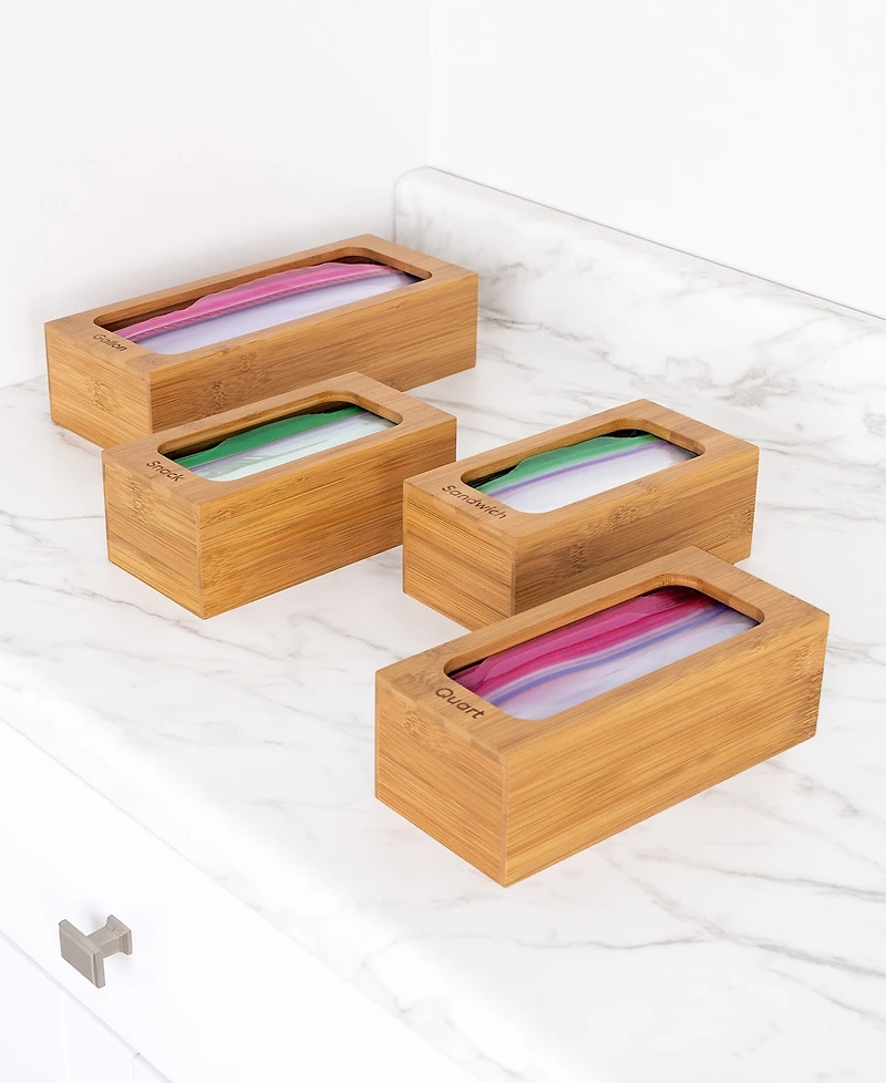 Seville Classics 4-Piece Bamboo Food Storage Bag Holder Set
