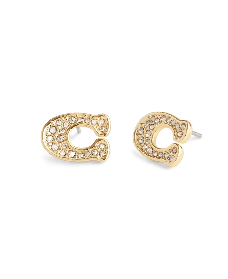 Coach Faux Stone Signature Pave C Stud Earrings