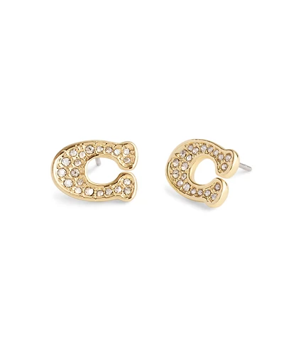 Coach Faux Stone Signature Pave C Stud Earrings