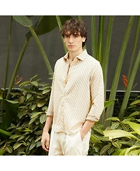 Campus Sutra Men's Saltbox Beige Checkered-Textured Shirt
