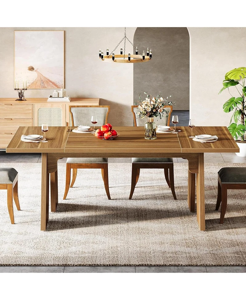 Tribesigns 71" Large Dining Table for 6 People, Farmhouse Dinner Table, Wood Rectangular Dining Table with Thickened Legs (Chairs Not Included)