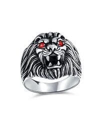 Bling Jewelry Statement Lion Ring With Red Ruby Eyes .925 Sterling Silver