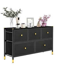 5-Drawer Fabric Dresser Tower Wide Chest of Drawers Storage Organizer Bedroom