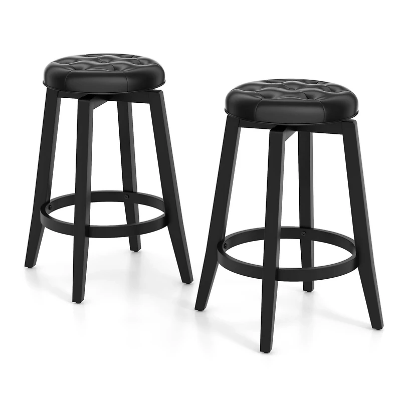 26" Swivel Bar Stool Set of 2 Upholstered Counter Height Rubber Wood Frame