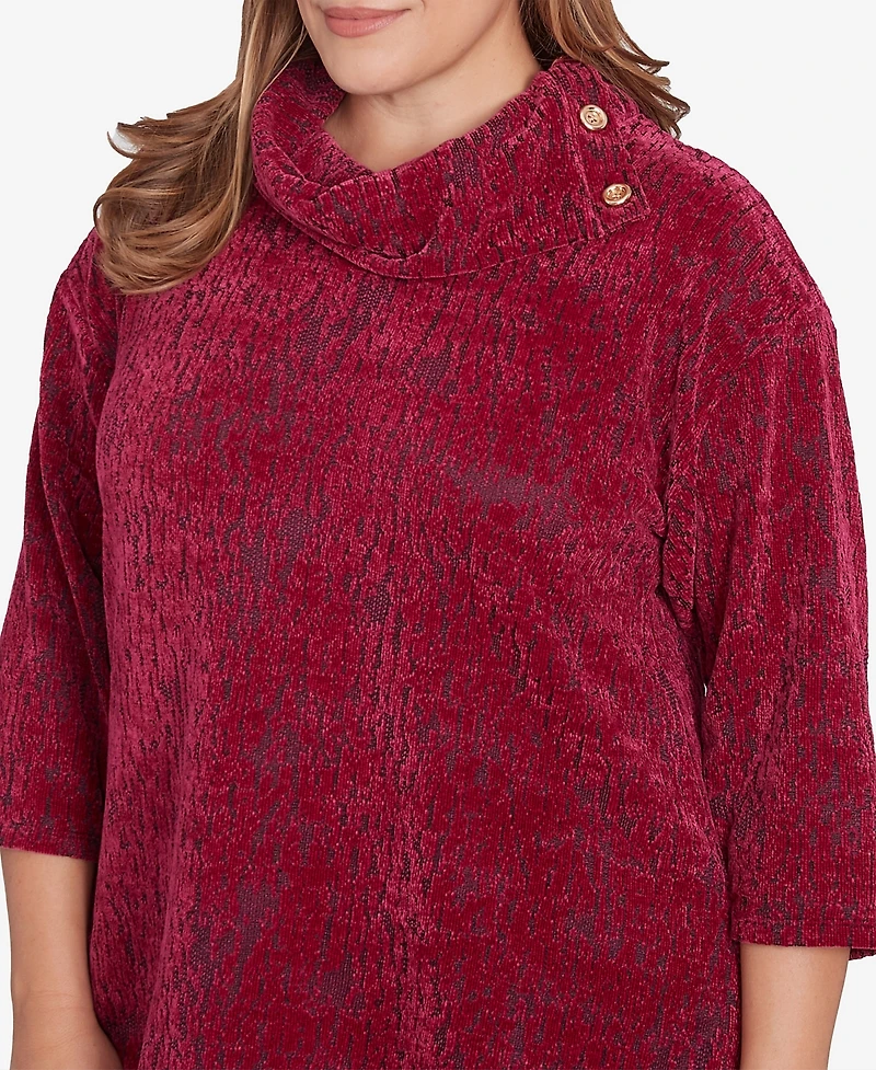 Ruby Rd. Plus Split Cowl Neck Chenille Jacquard Knit Top