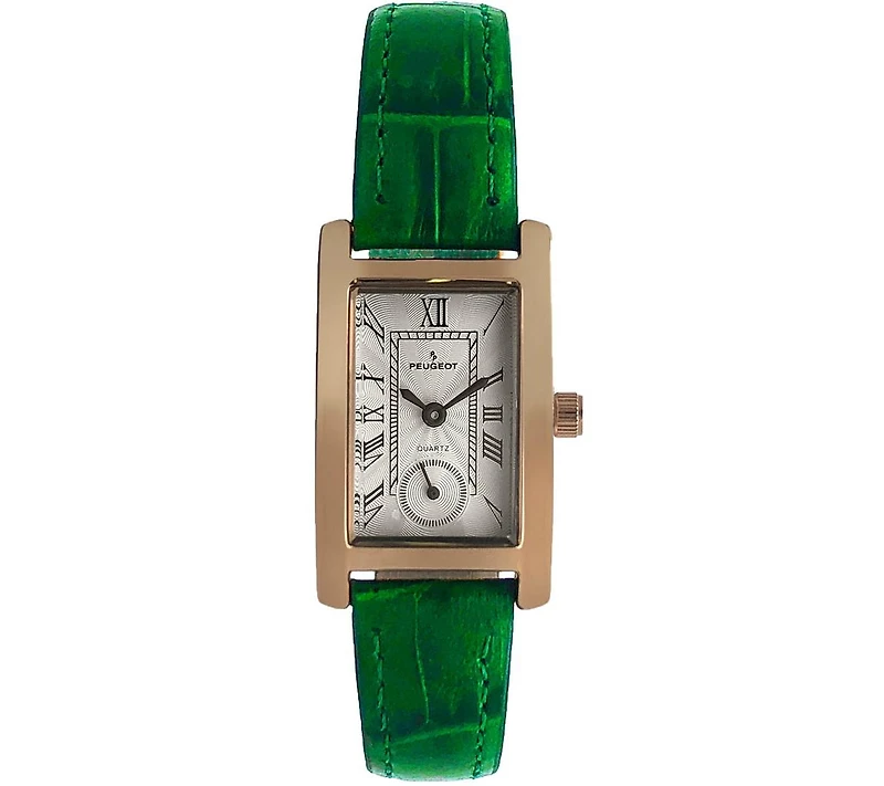 Peugeot Women's Contour Tank Shape Case Green Watch with Roman Numerals