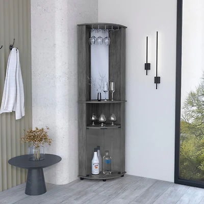 Nashville Corner Bar Cabinet Unit with Wine Glass Rack and Lower Cabinet