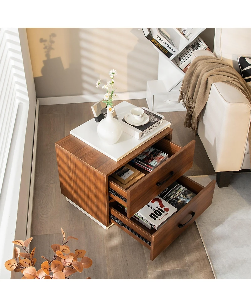Gymax 2PCS Nightstand Bedside Side End Table w/ 2 Drawers for Bedroom Living Room