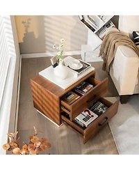 Gymax 2PCS Nightstand Bedside Side End Table w/ 2 Drawers for Bedroom Living Room