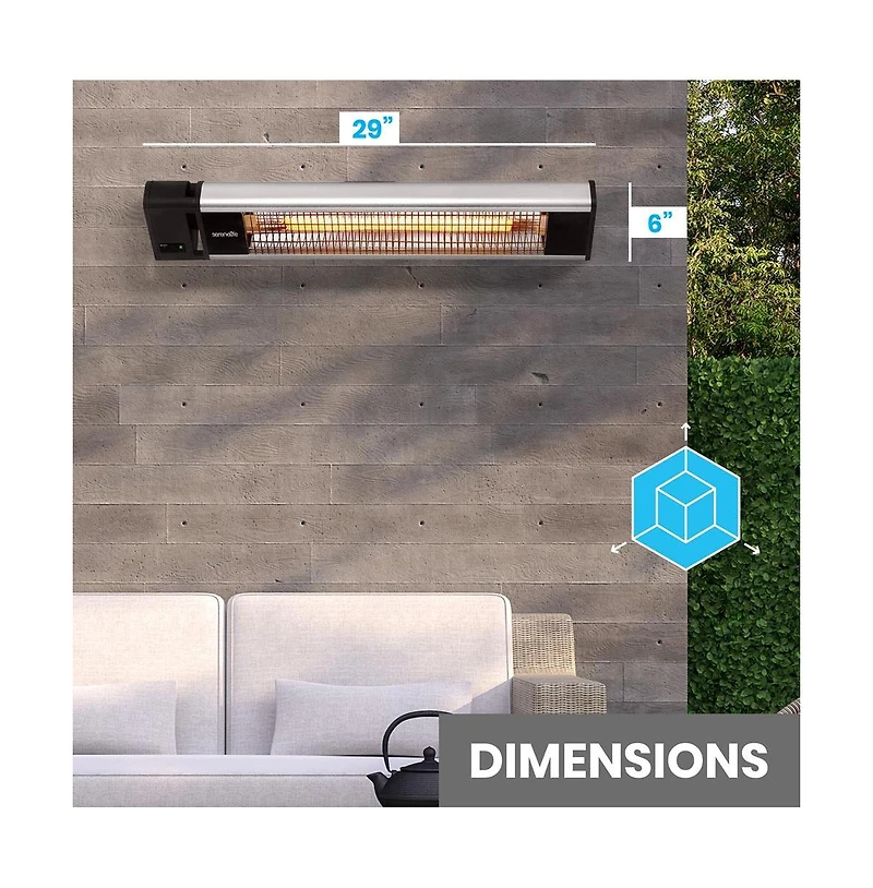 SereneLife Wall and Ceiling Mount Patio Heater, 1500W with Remote Control