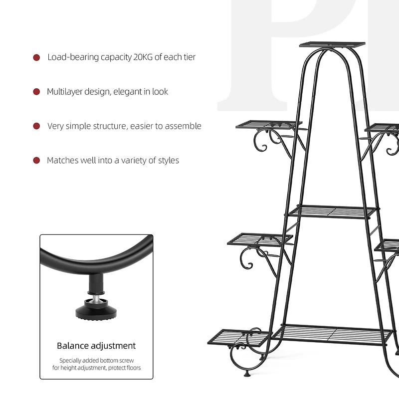 Unho 9 Tier Metal Garden Plant Stand Flower Pots Display Rack Holder for Plants Black