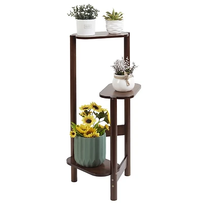 Unho 3 Tier Bamboo Wood Tall Corner Plant Rack Garden Flower Pot Holder for Balcony