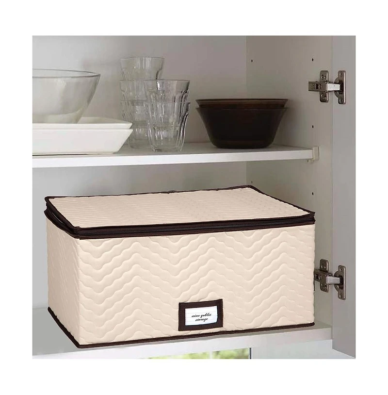 Florida Brands Wine Glass Storage Box with Dividers - Holds 12 Wine Glasses up to 10" Tall and 3.75" W - Stemware Storage Case
