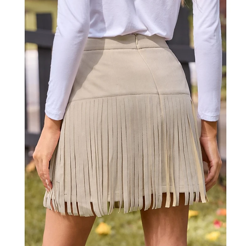 Cupshe Women's Faux Suede Fringe Hem Mini Skirt
