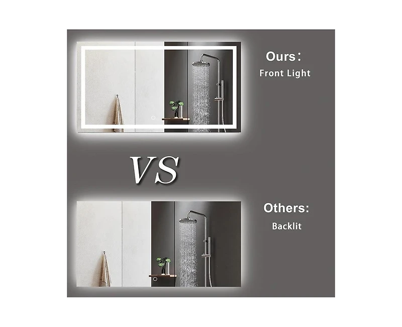 gaomon Led Bathroom Mirror with Lights 48 x 36 Inch/60x36 Inch Led Vanity Mirrors Wall Mounted Dimmable Front Lighted Anti-Fog Makeup Mirror for Bedro