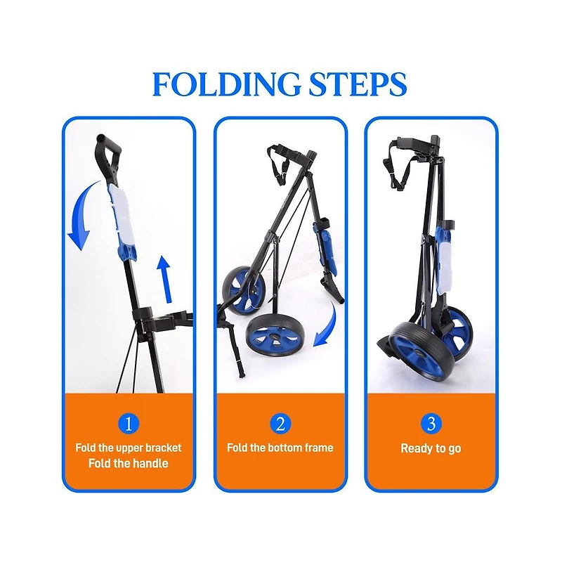 SereneLife Foldable 2-Wheel Golf Push Cart, Steel Pull Cart