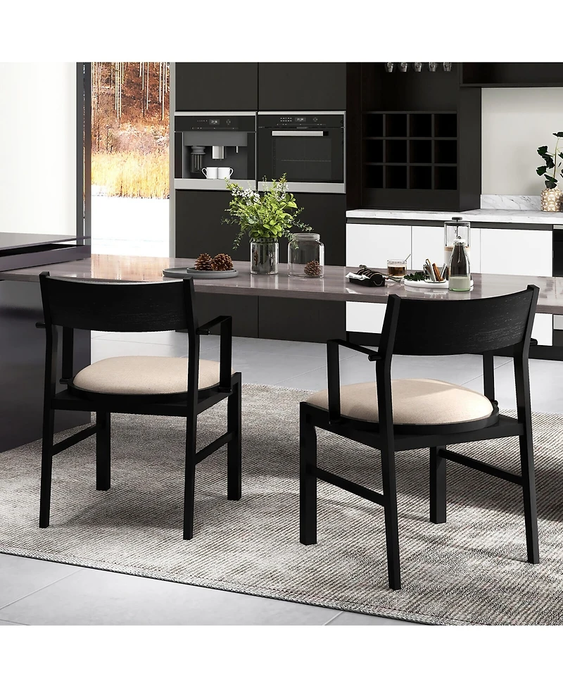 Gymax Dining Chair w/ Arms Set of 4 Modern Kitchen Chairs w/ Contoured Backrest Black & Beige