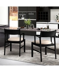 Gymax Dining Chair w/ Arms Set of 4 Modern Kitchen Chairs w/ Contoured Backrest Black & Beige