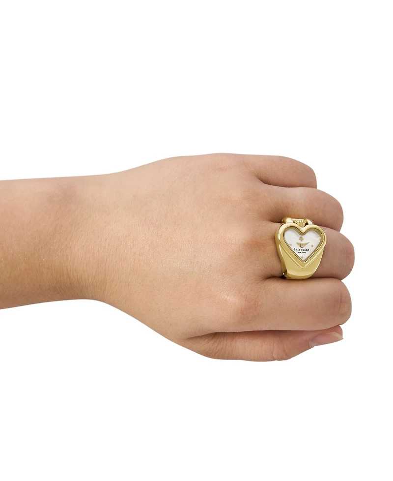 Kate Spade New York Women's Monroe Heart Three-Hand Gold-Tone Stainless Steel Ring Watch, 22mm