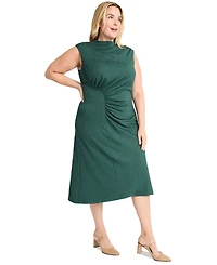Maggy London Plus Size Textured Gathered-Waist A-Line Dress