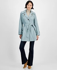 London Fog Petite Single-Breasted Hooded Belted Trench Coat