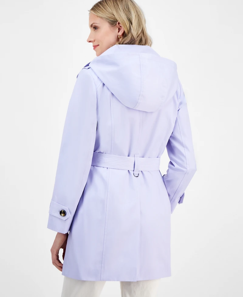 London Fog Women's Single-Breasted Hooded Belted Trench Coat