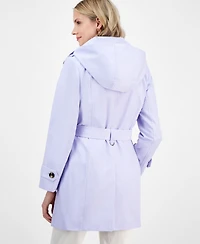 London Fog Women's Single-Breasted Hooded Belted Trench Coat