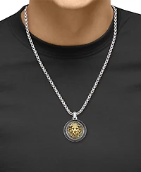 Effy Men's Black Spinel Lion Head 22" Round Disc Pendant Necklace (3/8 ct. t.w) in Sterling Silver, 14k Gold-Plate, & Black Rhodium-Plate