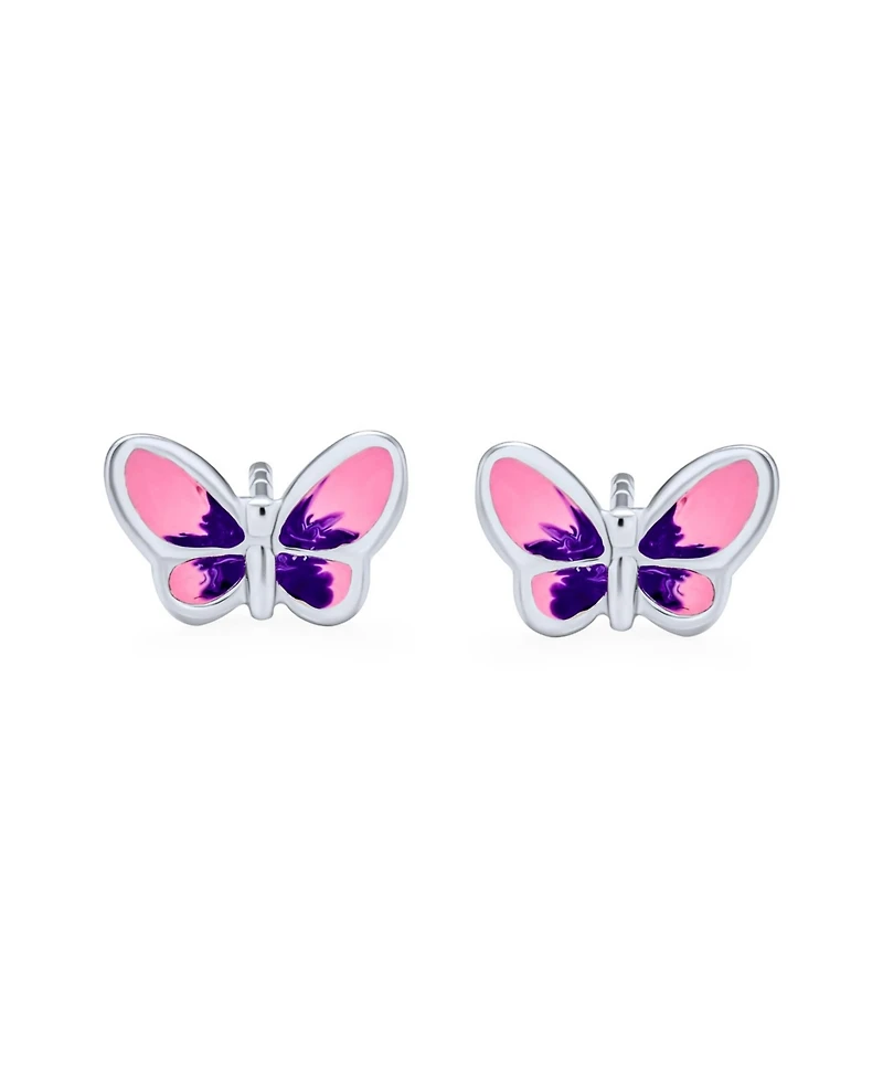 Bling Jewelry Purple Pink Summer Garden Butterfly Stud Earrings .925 Sterling Silver