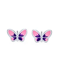 Bling Jewelry Purple Pink Summer Garden Butterfly Stud Earrings .925 Sterling Silver