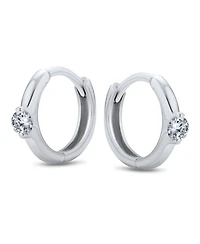 Bling Jewelry Classic Dainty Round Cubic Zirconia Solitaire Clear Green Cz Small Hoop Huggie Earrings .925 Sterling Silver