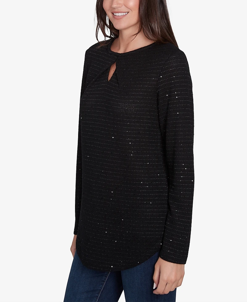 Ruby Rd. Petite Diamond Detail Sequin Knit Top