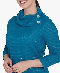 Ruby Rd. Petite Split Cowl Neck Sequin Knit Top