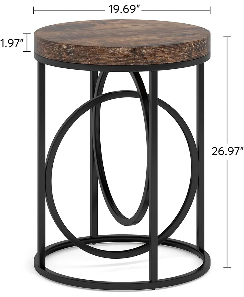 Tribesigns Modern Round End Table Set of Two with Thick Wood Top, 20”Sofa Side Table Coffee Table with Unique Black O-Shaped Base, Midcentury A
