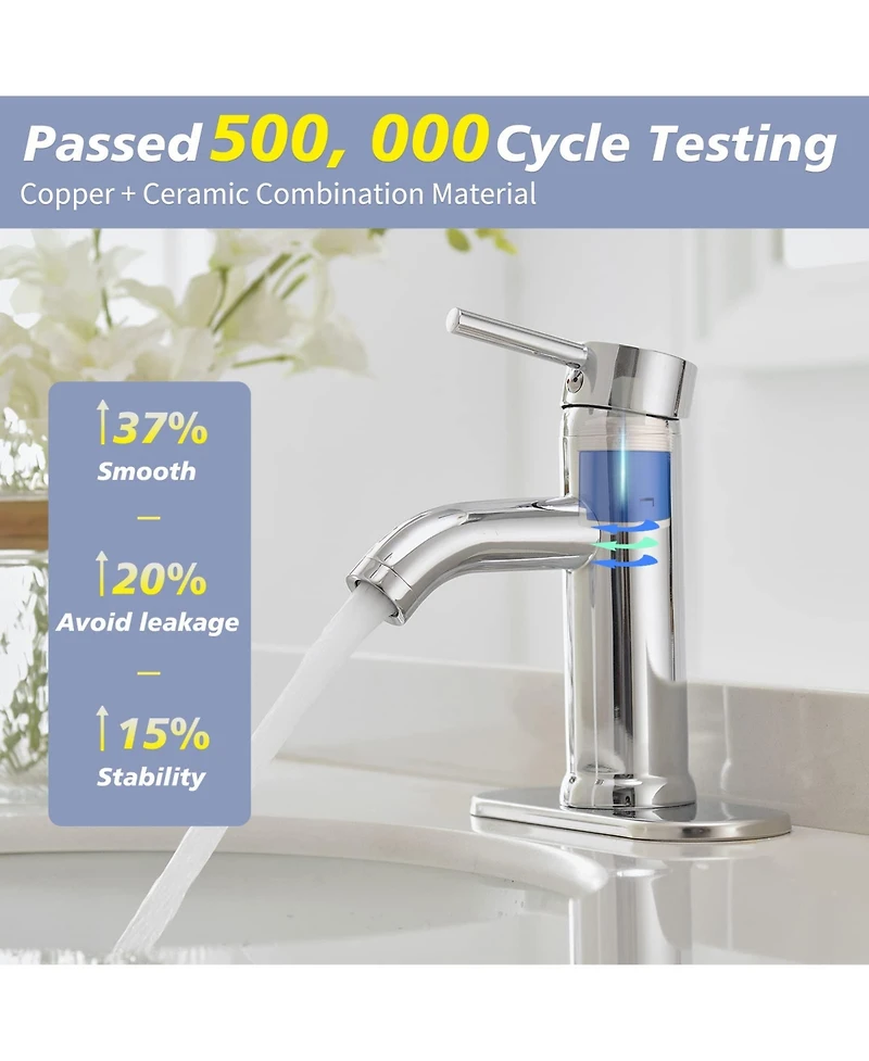 Greenspring Bathroom Sink Faucets Chrome Single Handle Lavatory Basin Bath Tap Deck Mount 1 Hole Modern Commercial Vanity Faucet Brass Lead-Free, with
