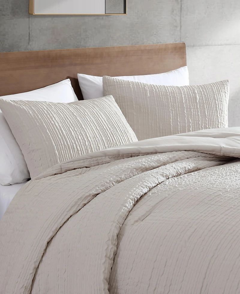 Kenneth Cole New York Serenity Wavy Lines Beige Embossed -Pc. Duvet Cover Set