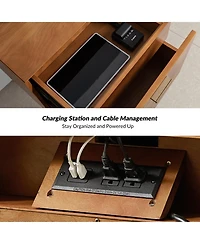 Hulala Home Mid-century ModernIsabel 2-Drawer Nightstand with Built-in Outlets