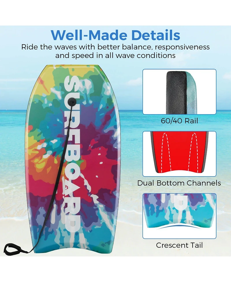 Costway 33" Lightweight Body Board with Eps Core Xpe Deck Hdpe Bottom Crescent Tail