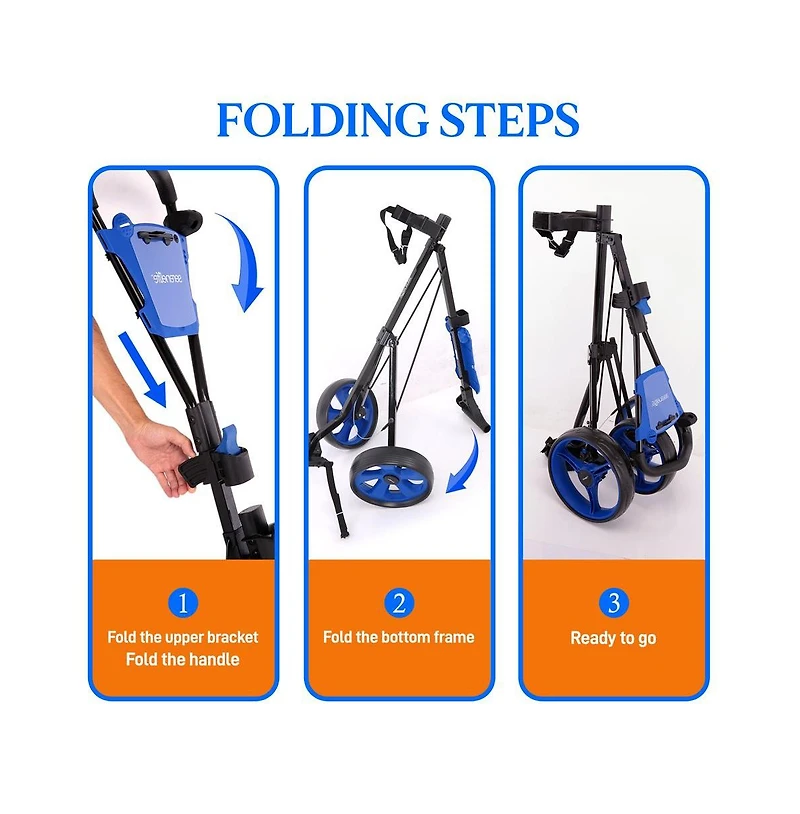 SereneLife Foldable 3-Wheel Golf Push Cart with Deluxe Scorecard Holder