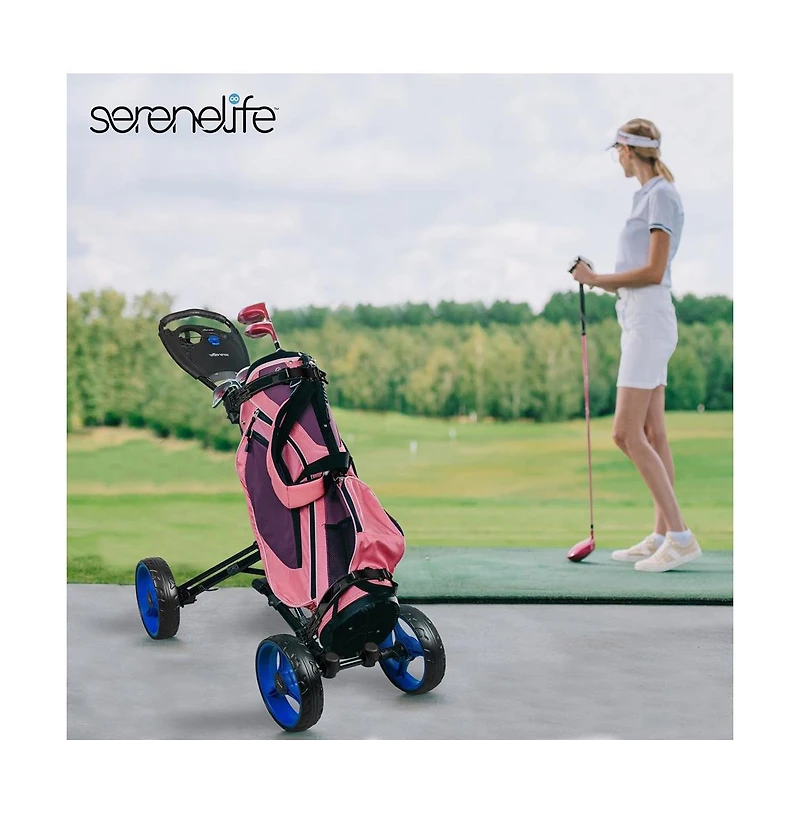 SereneLife Foldable 4-Wheel Golf Push Cart, Ai Frame Trolley