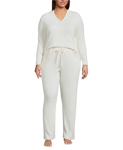 Lands' End Plus Cozy 2 Piece Pajama Set - Long Sleeve Top and Pants