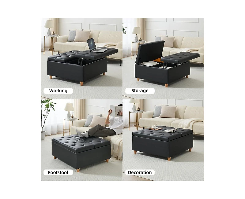 Gaomon Ottoman Coffee Table with Lift Top,Faux Leather Fabric Tufted Upholstered Ottoman with Storage, Large Square Storage Ottoman Bench for Bedroom,